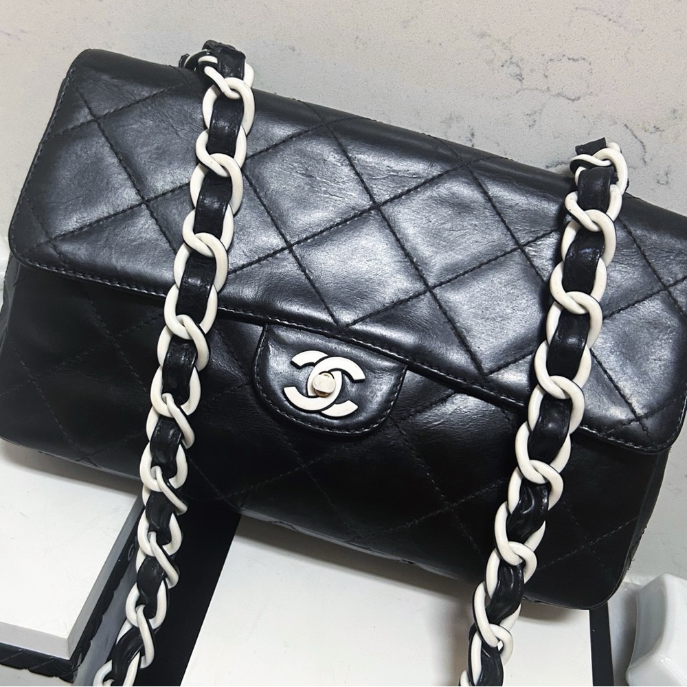 Authentic Chanel RARE Limited Ed. Medium Black & White Classic Single Flap Bag - Picture 10 of 16